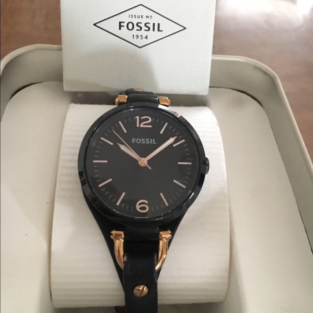 Black Leather Fossil Watch